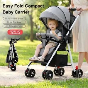 Baby Stroller Pushchair Lightweight One-Click Foldable Compact Travel Stroller Buggy Pushchair Sit Recline Adjustable Stroller