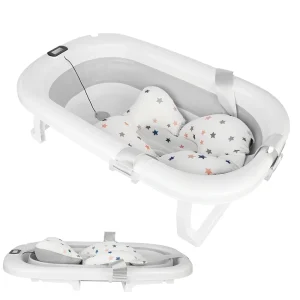 Foldable Baby Bath Cushion Bath Bath Bath Bath Flip in Thermometer-Ideal for Girl or Boy Birth Gift-Pink/Grey/Ver/Blue