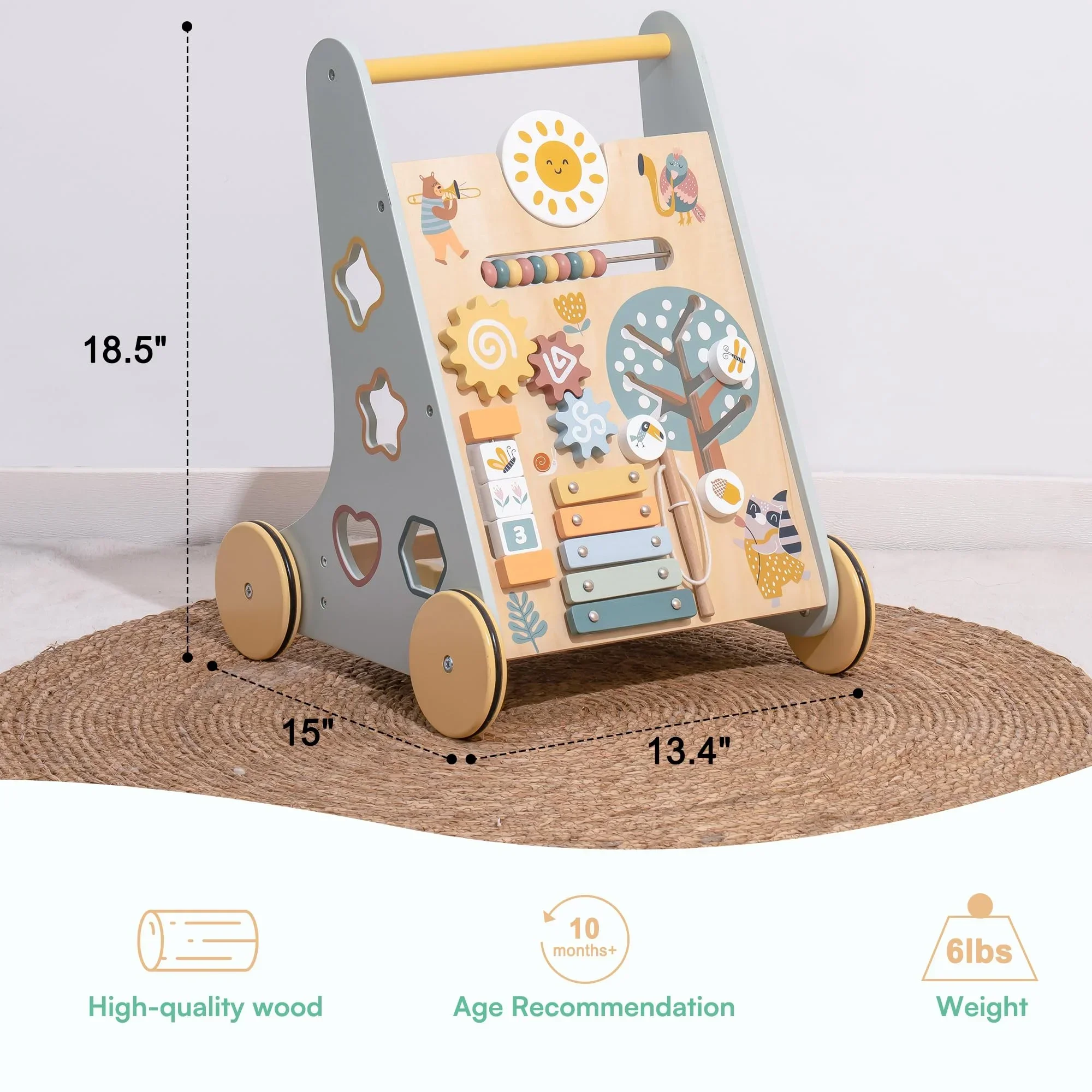 Robotime Robud Wooden Baby Walker with Wheels Montessori Push Toys for Babies Learning to Walk Baby Walkers Activity Center - Image 4