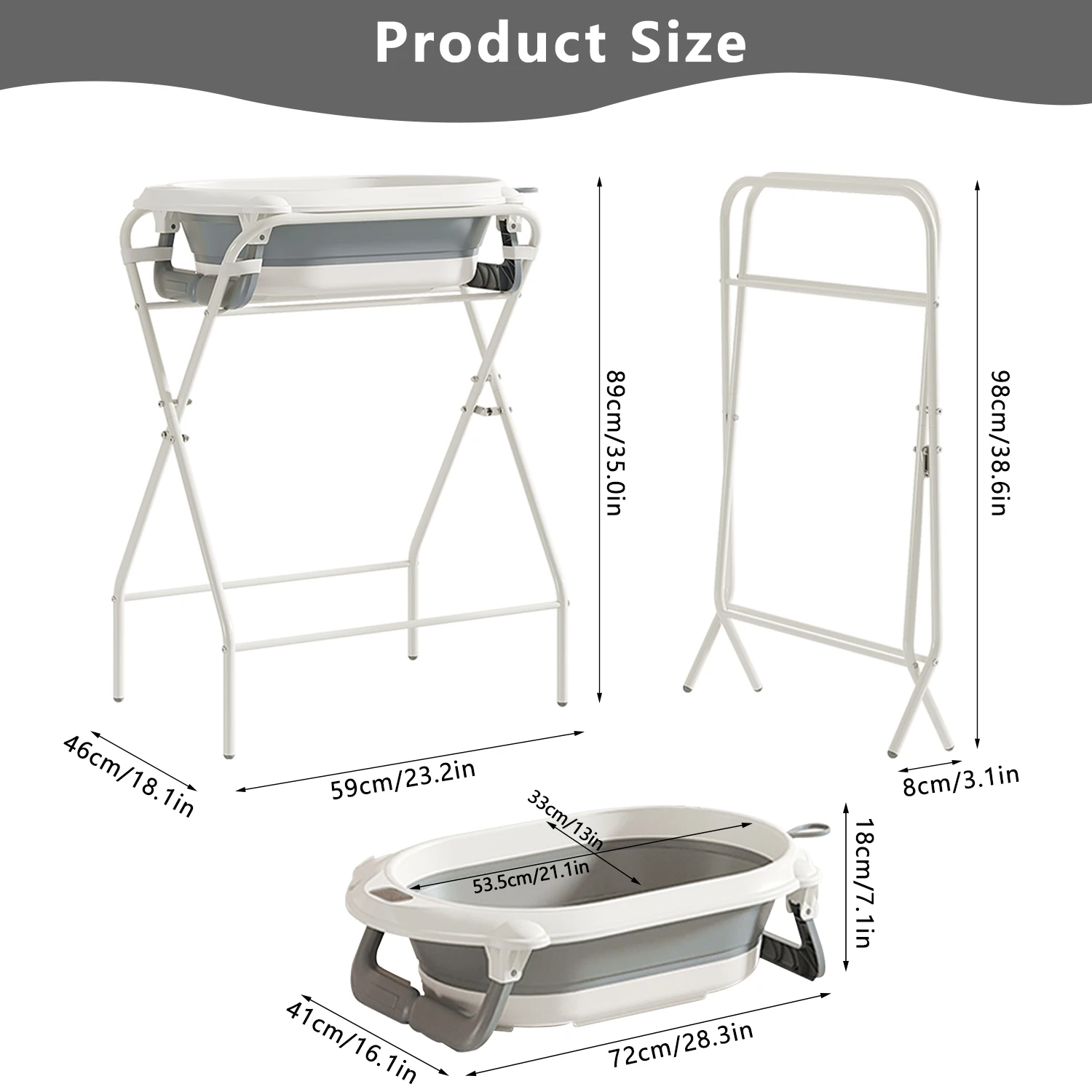 3 in 1 Baby Bath with Stand, Foldable Baby Bath Tub for Newborn to Toddler with Thermometer & Bath Pillow,Multifunctional,Grey - Image 2