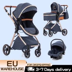 Luxury Baby Stroller 3 in1 Portable Baby Carriage Folding Prams High Landscape Car for Newborn Baby Adjustable Handle travel