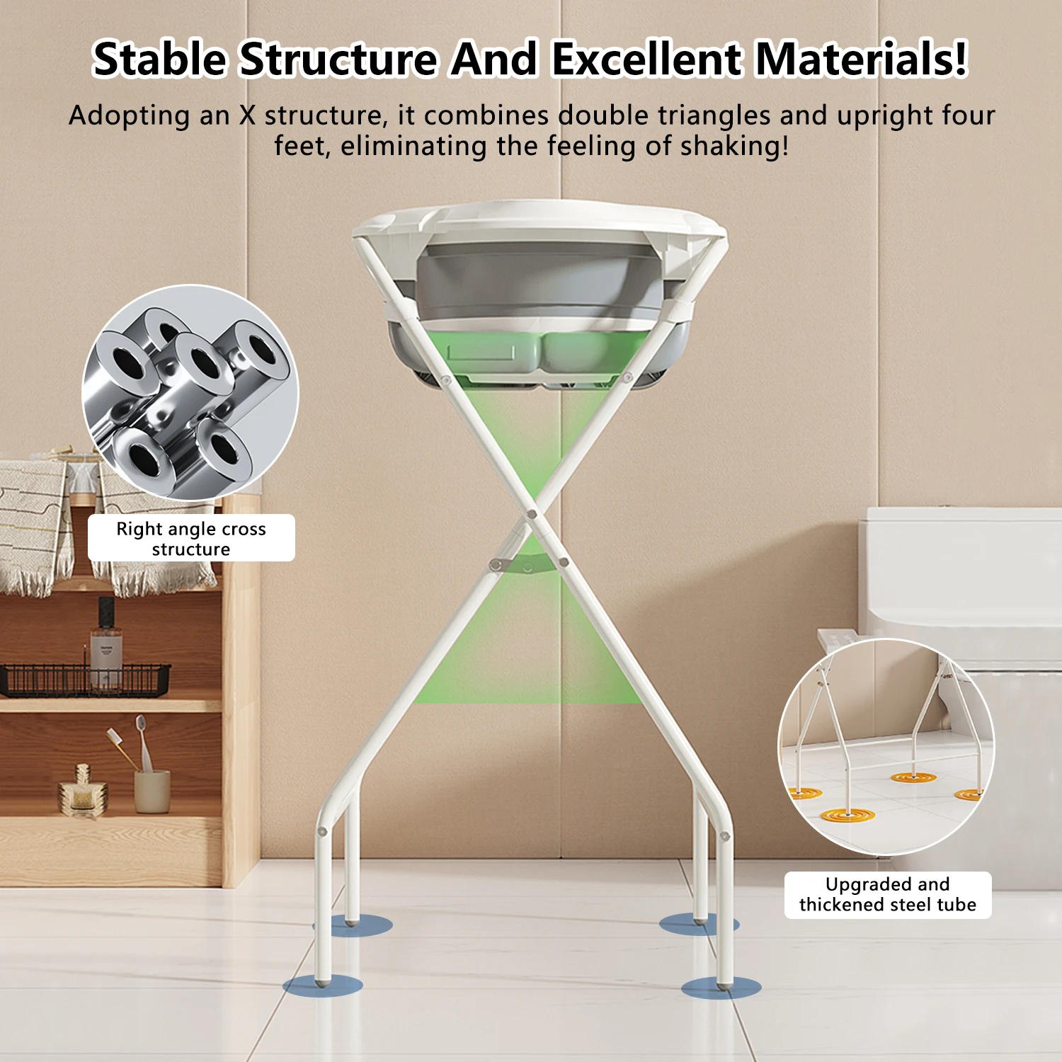 3 in 1 Baby Bath with Stand, Foldable Baby Bath Tub for Newborn to Toddler with Thermometer & Bath Pillow,Multifunctional,Grey - Image 4