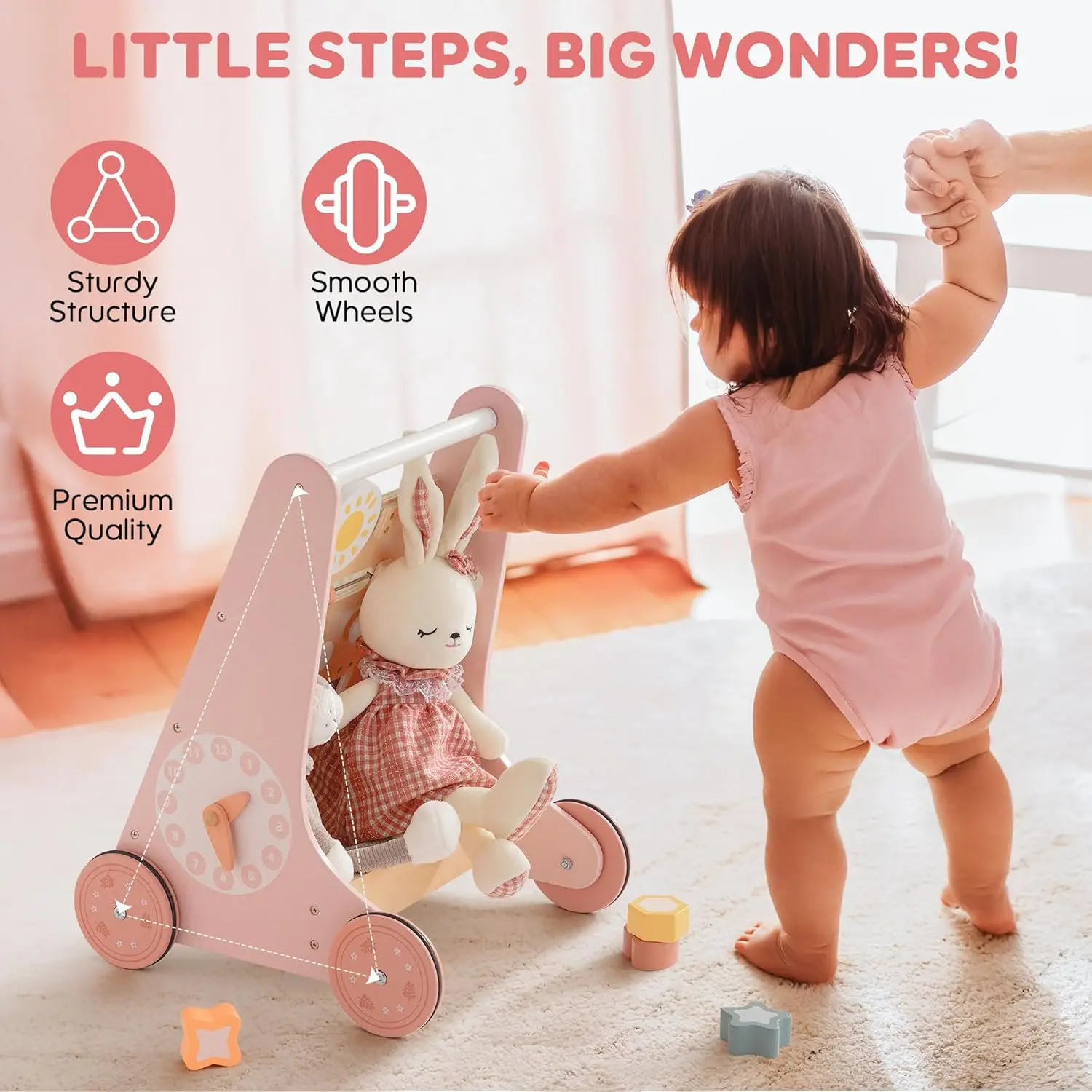 Robotime Robud Wooden Baby Walker with Wheels Montessori Push Toys for Babies Learning to Walk Baby Walkers Activity Center - Image 6
