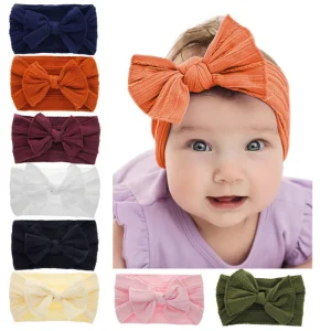 Baby Girl Headbands for Infant Toddler Cute Solid Headwear Elastic Bowknot Turban Head Wrap Bands Bow Accessories 0-2 Years