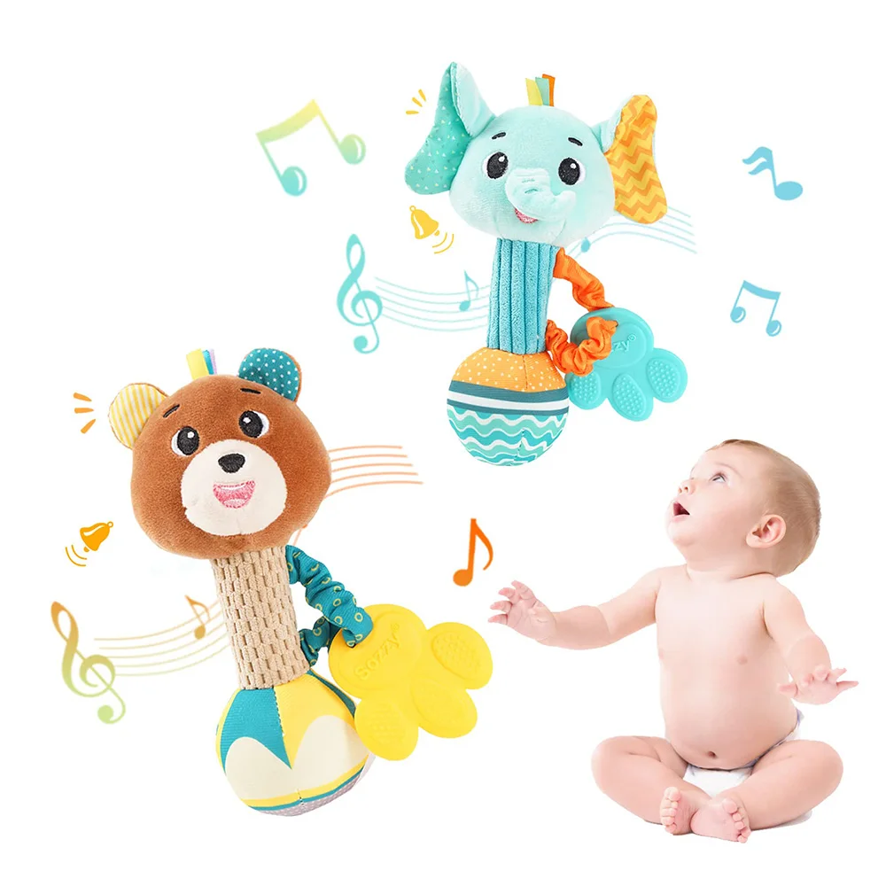 Baby Rattles Soft Stuffed Animal Rattle Hand Grip Baby Toys Shaker Crinkle Squeaky Sensory Travel Accessories for Toddler Gifts - Image 2