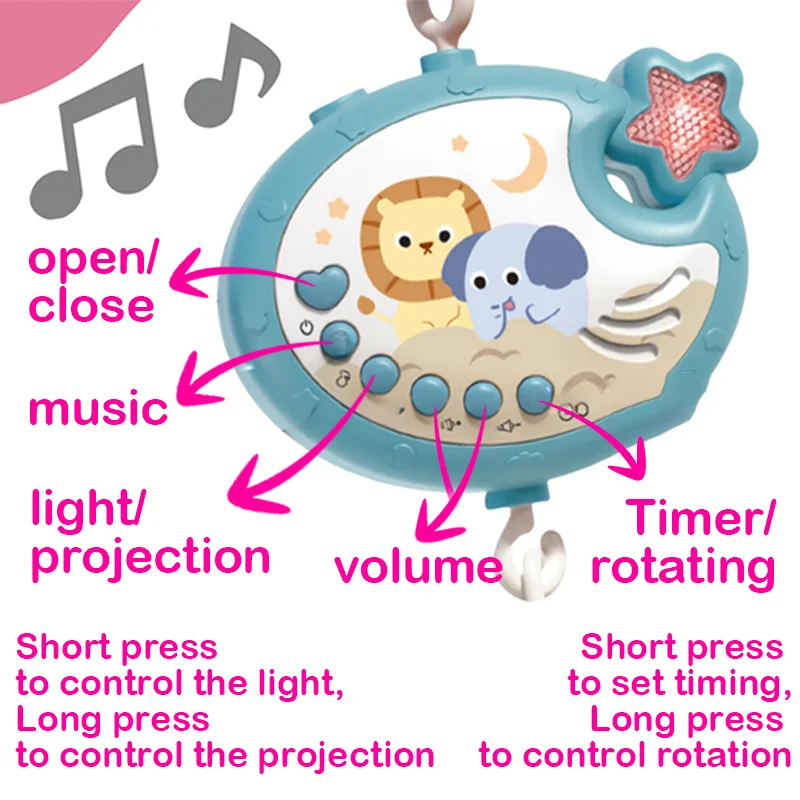 360° Musical Baby Crib Mobile Rotating Night Light Projection Bed Bell Toy Four Speed Timming Hanging Infant Newborn Bedside Gif - Image 3