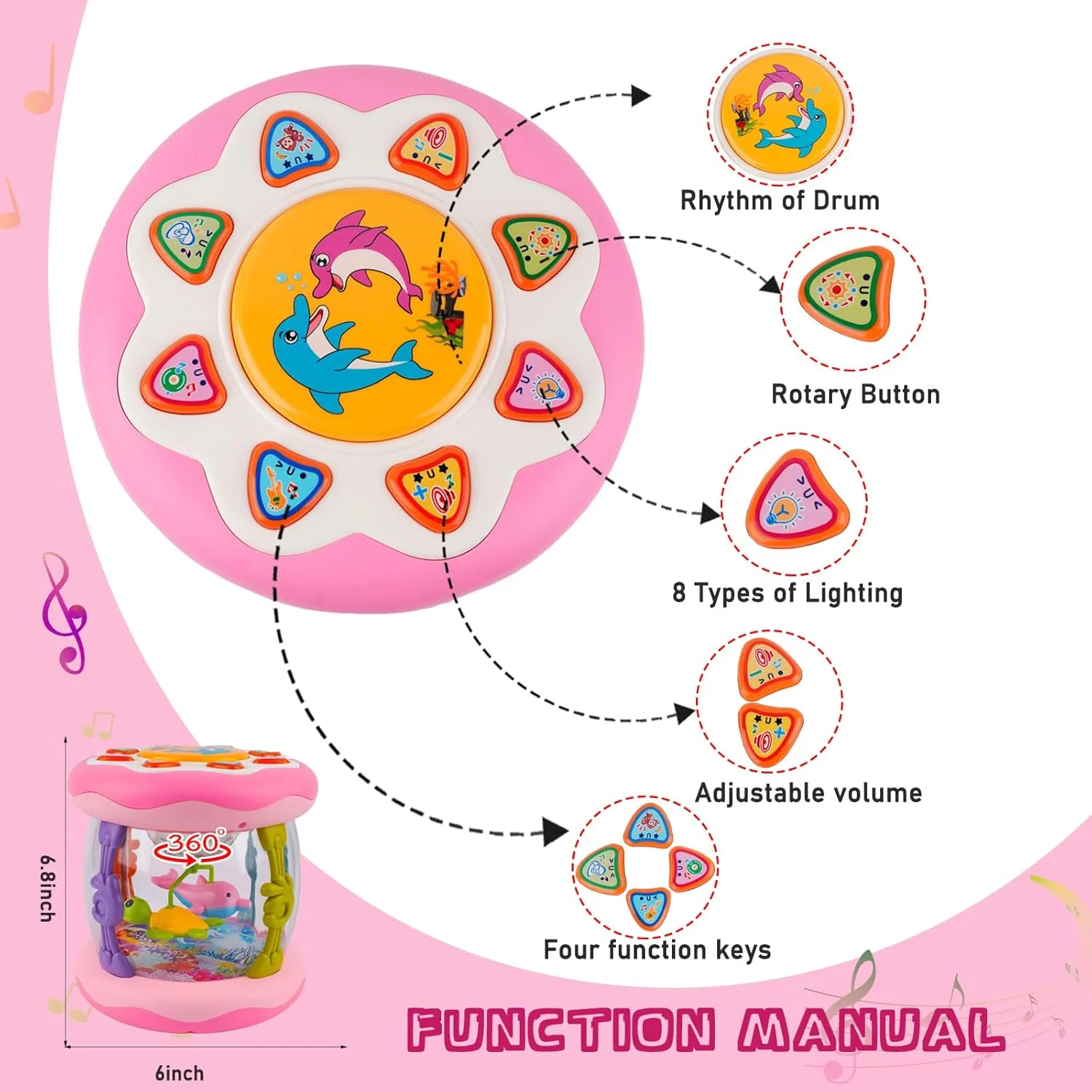 Interactive Music Light Roller 360° Rotating Lights Promote Baby Learn to Walk Grasping and Crawling Toy - Image 2
