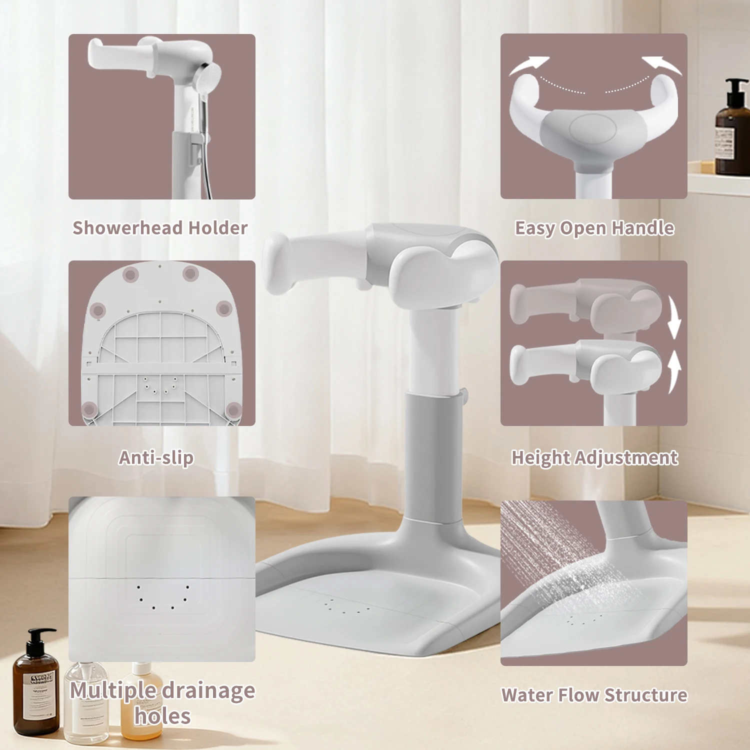 Baby Bath Stand, Baby Bath Assistant,Bath Support with Adjustable Height & Armrest, Removable, Bath Rack with Anti-Slip Base - Image 5