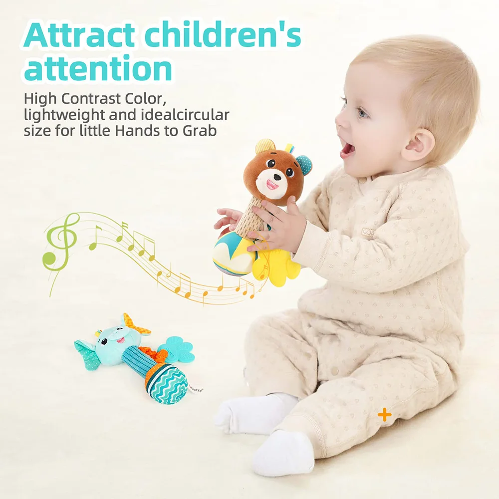 Baby Rattles Soft Stuffed Animal Rattle Hand Grip Baby Toys Shaker Crinkle Squeaky Sensory Travel Accessories for Toddler Gifts - Image 4