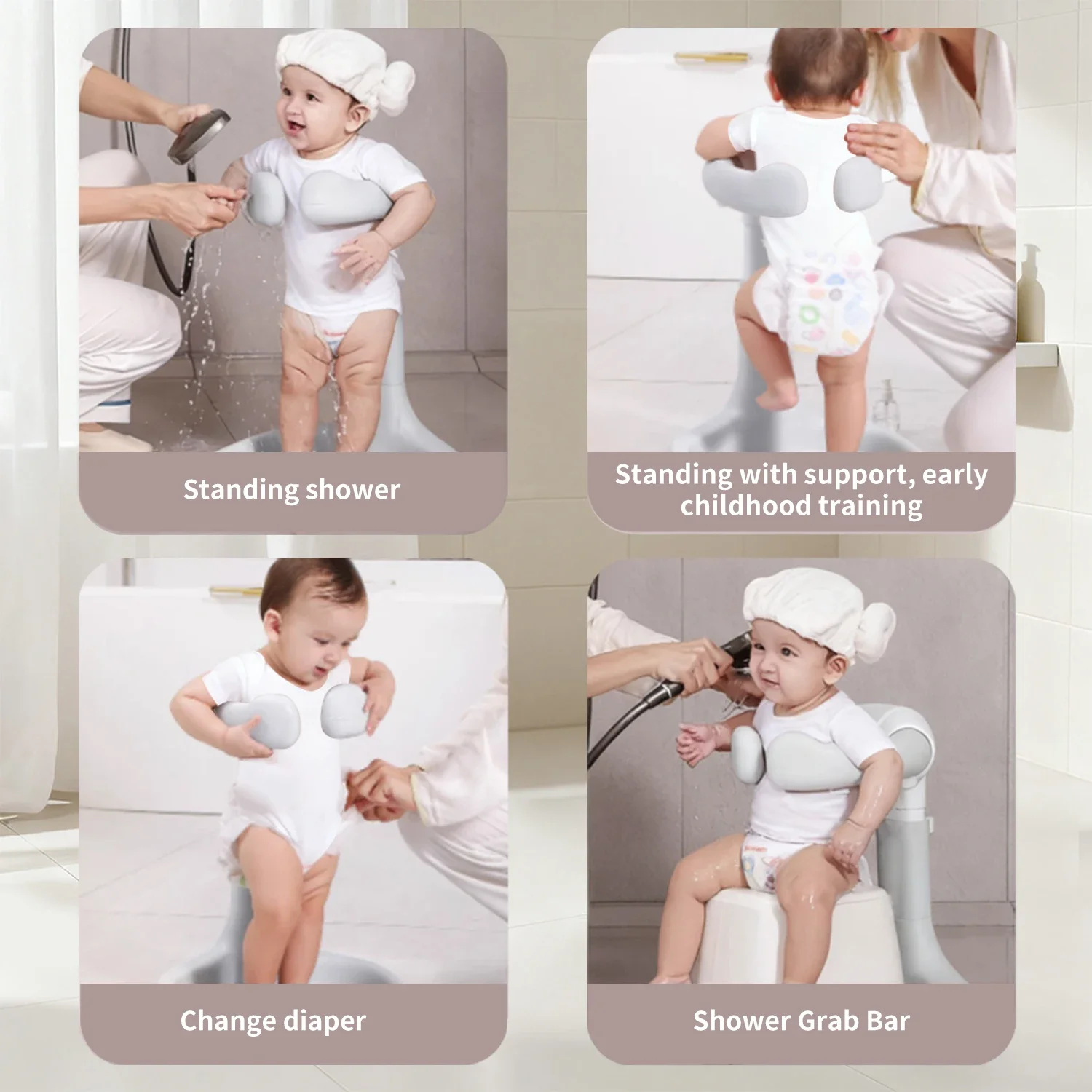 Baby Bath Stand, Baby Bath Assistant,Bath Support with Adjustable Height & Armrest, Removable, Bath Rack with Anti-Slip Base - Image 6