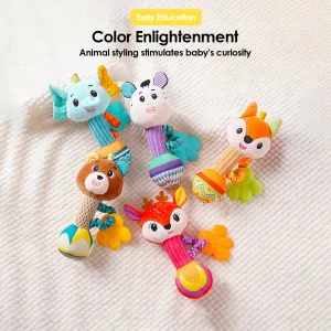 Baby Rattles Soft Stuffed Animal Rattle Hand Grip Baby Toys Shaker Crinkle Squeaky Sensory Soothing Toys Toddler Gifts