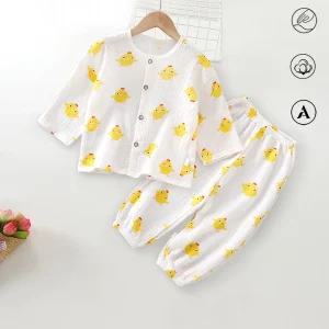 Baby Pajamas Set 0-3Y Spring Cartoon Muslin Cotton Infant Home Clothes Breathable Toddler Air Conditioned Sleepwear
