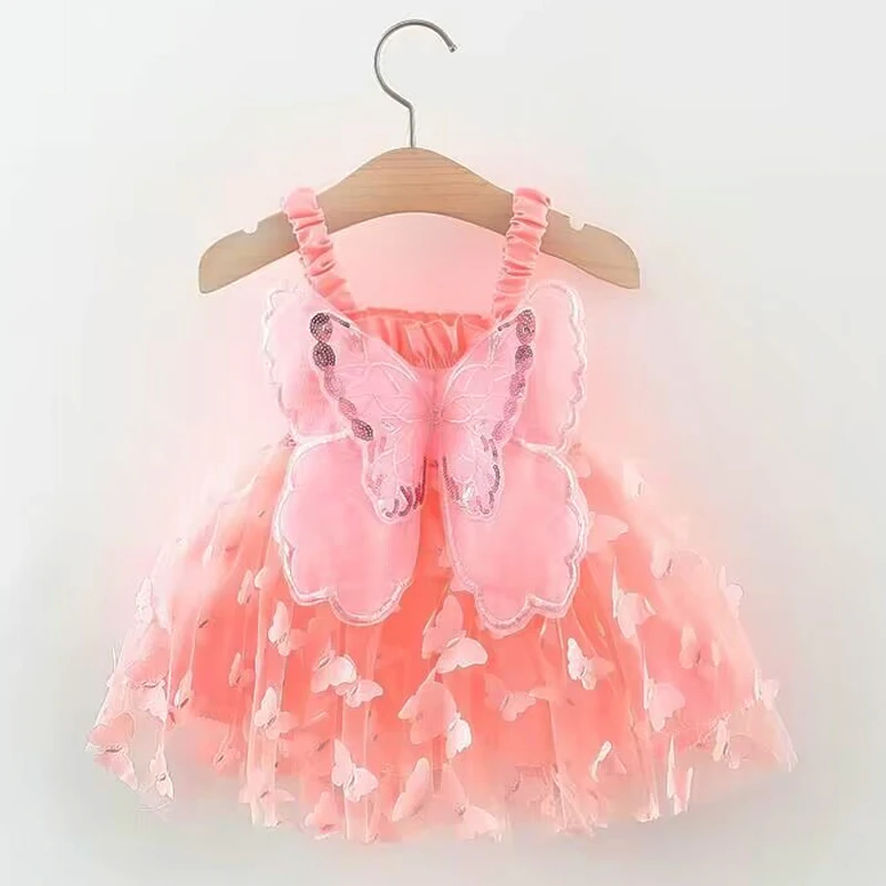 2025 Summer children's dress casual suspender butterfly girl princess dress cute wings fluffy baby dress children's clothing - Image 3