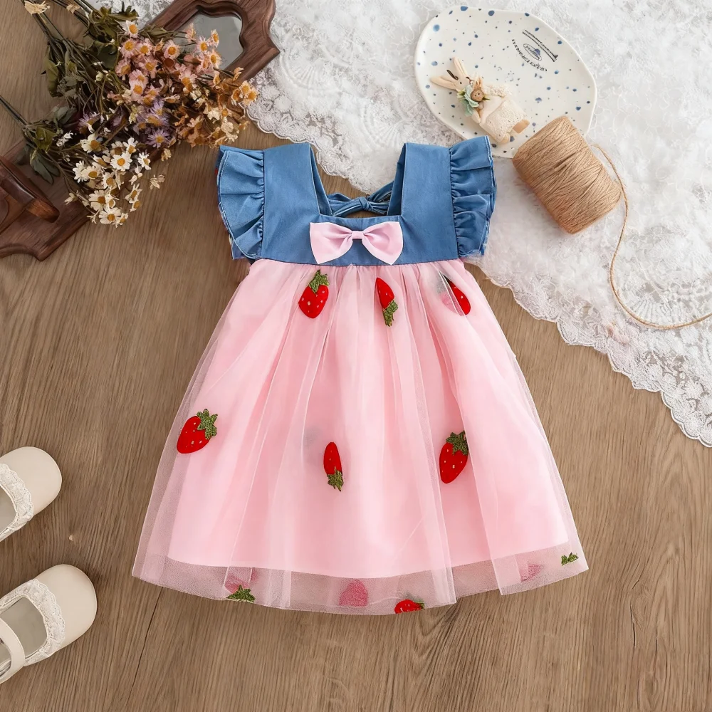 Baby Girl Dress Summer Cherry Mesh Girl's Dress Cute Beach Baby Dress Baby Girl Clothes - Image 2