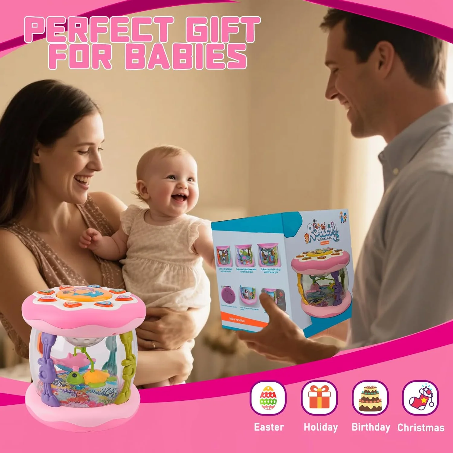 Interactive Music Light Roller 360° Rotating Lights Promote Baby Learn to Walk Grasping and Crawling Toy - Image 5