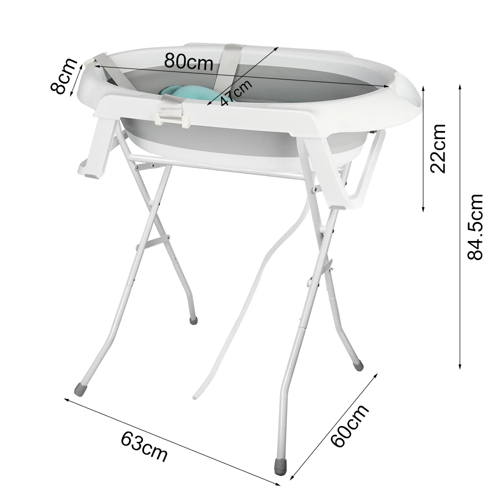 Foldable Baby Bath Foot Bath-Large Bath with Stand/Cushion/Draining Kit-Baby Basin-Ideal for Shower-Birth to 3 Years-Baby Gift-Grey/Pink/Green - Image 2