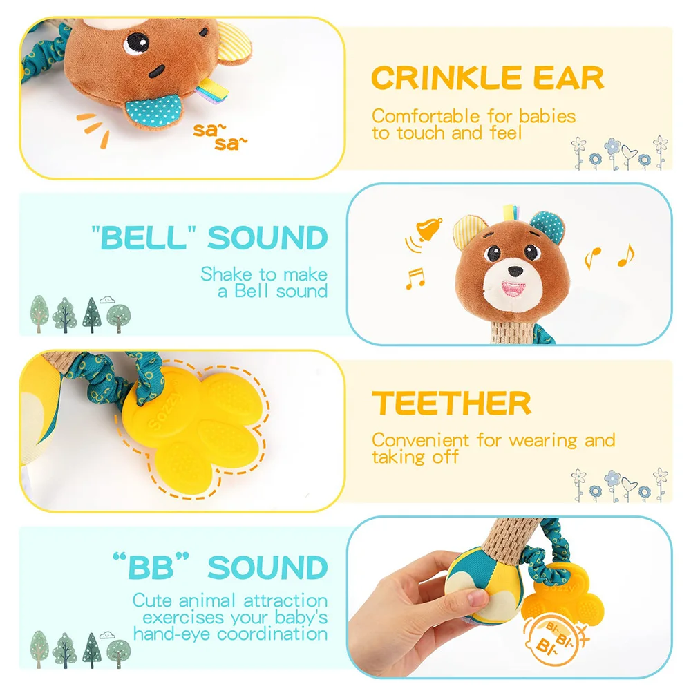 Baby Rattles Soft Stuffed Animal Rattle Hand Grip Baby Toys Shaker Crinkle Squeaky Sensory Travel Accessories for Toddler Gifts - Image 3