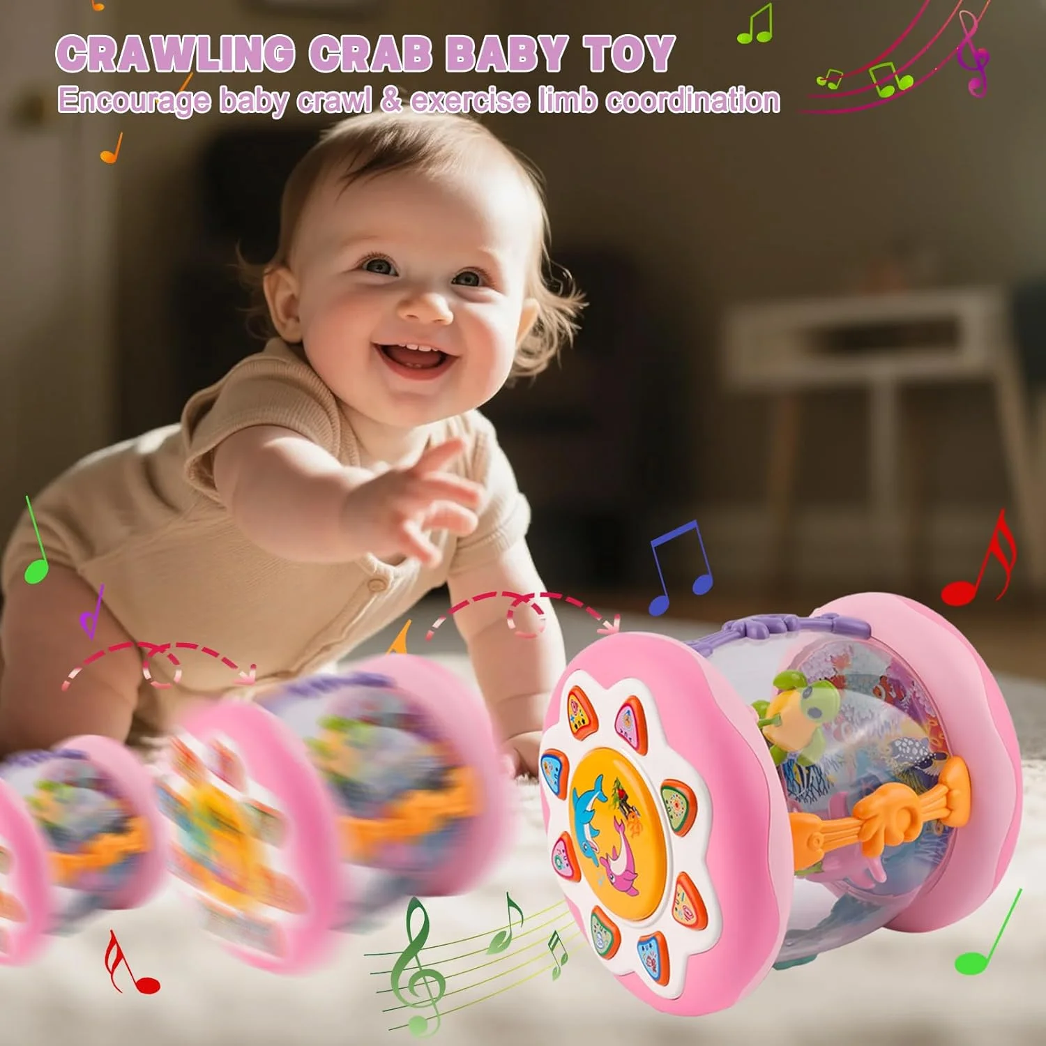 Interactive Music Light Roller 360° Rotating Lights Promote Baby Learn to Walk Grasping and Crawling Toy - Image 4