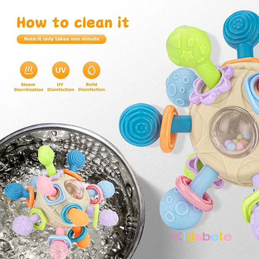 Newborn Infant Shake Grab Spin Multi Sensory Ball Toy 3 in 1 Soft Silicone Chew & Grab Toy for Babies 0-12 Months Christmas Gift - Image 6