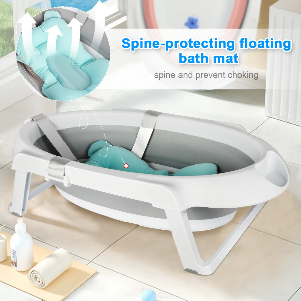 Foldable Baby Bath Foot Bath-Large Bath with Stand/Cushion/Draining Kit-Baby Basin-Ideal for Shower-Birth to 3 Years-Baby Gift-Grey/Pink/Green - Image 6