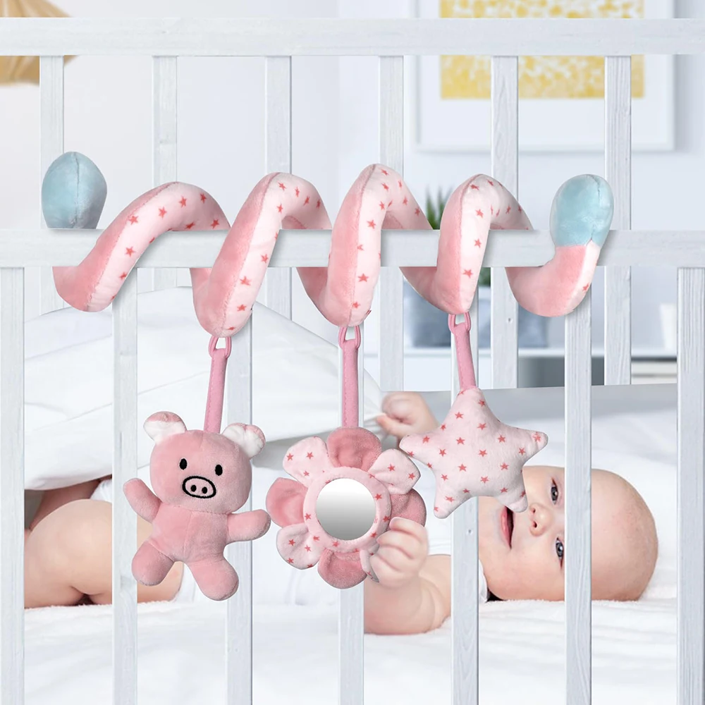 Car Seat Infant Baby Spiral Activity Hanging Toys Stroller Bar Crib Bassinet Mobile with Mirror BB Squeaker and Rattles - Image 4