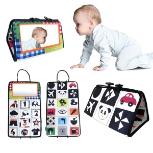 Black and white newborn mirror toy, tummy time for babies, high-contrast sensory crawling activity toy