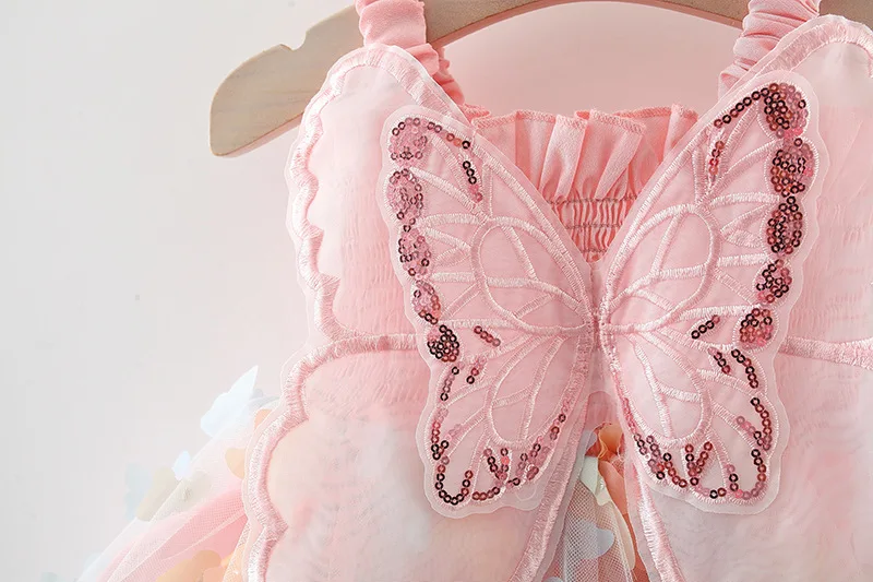 2025 Summer children's dress casual suspender butterfly girl princess dress cute wings fluffy baby dress children's clothing - Image 5