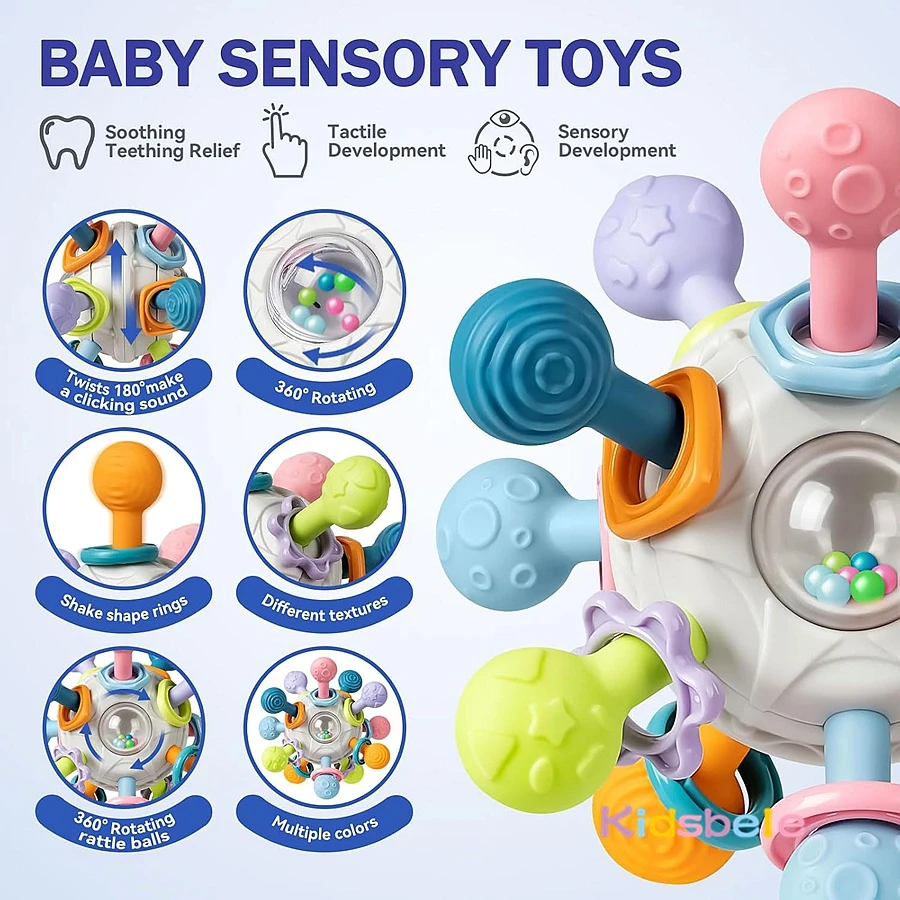 Newborn Infant Shake Grab Spin Multi Sensory Ball Toy 3 in 1 Soft Silicone Chew & Grab Toy for Babies 0-12 Months Christmas Gift - Image 4