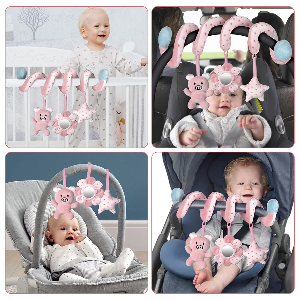 Car Seat Infant Baby Spiral Activity Hanging Toys Stroller Bar Crib Bassinet Mobile with Mirror BB Squeaker and Rattles - Image 6