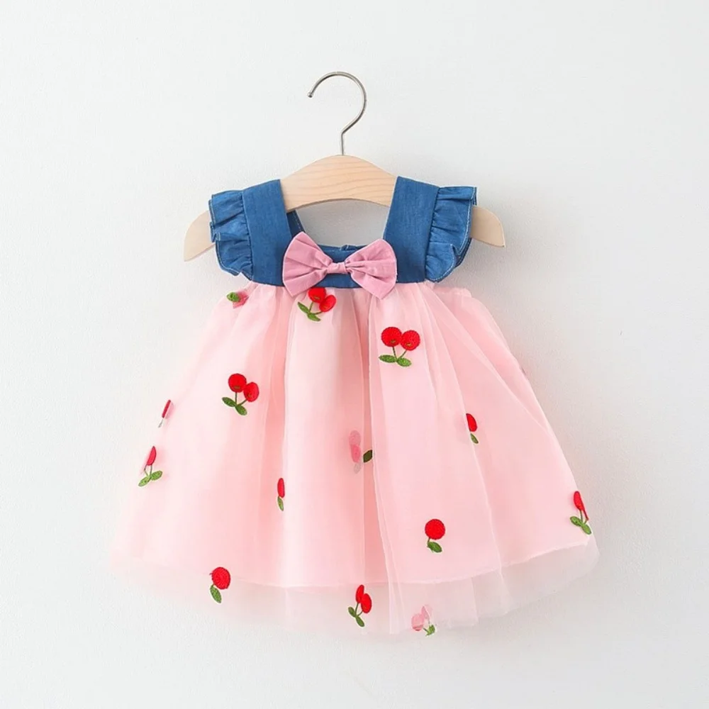 Baby Girl Dress Summer Cherry Mesh Girl's Dress Cute Beach Baby Dress Baby Girl Clothes - Image 3