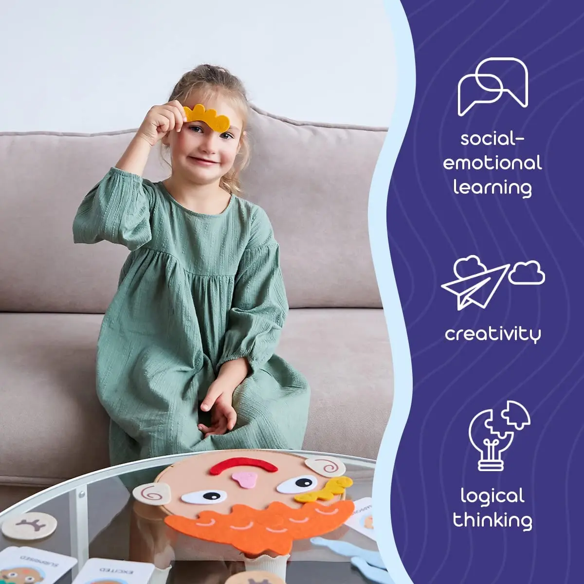 Kids Montessori Facial Expression Game Emotional Change Toys With 9pcs Cards Preschool Learning Educational Toys - Image 3