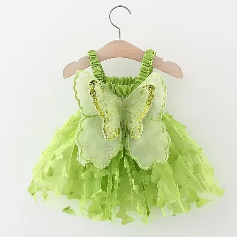2025 Summer children's dress casual suspender butterfly girl princess dress cute wings fluffy baby dress children's clothing - Image 2