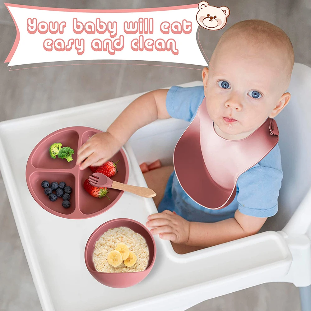 Children's Dishes Set Baby Silicone 6/8-piece Tableware Set Suction Cups Forks Spoons Bibs Straws Cups Mother and Baby Supplies - Image 6