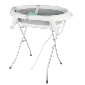 Foldable Baby Bath Foot Bath-Large Bath with Stand/Cushion/Draining Kit-Baby Basin-Ideal for Shower-Birth to 3 Years-Baby Gift-Grey/Pink/Green