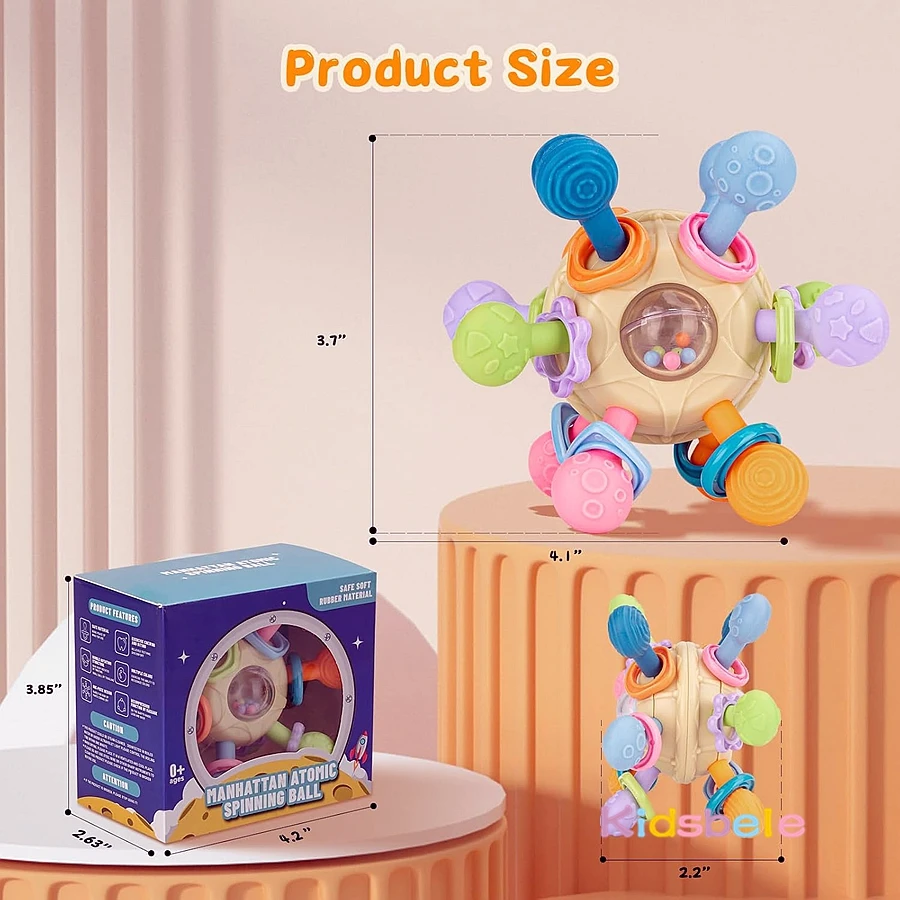 Newborn Infant Shake Grab Spin Multi Sensory Ball Toy 3 in 1 Soft Silicone Chew & Grab Toy for Babies 0-12 Months Christmas Gift - Image 3