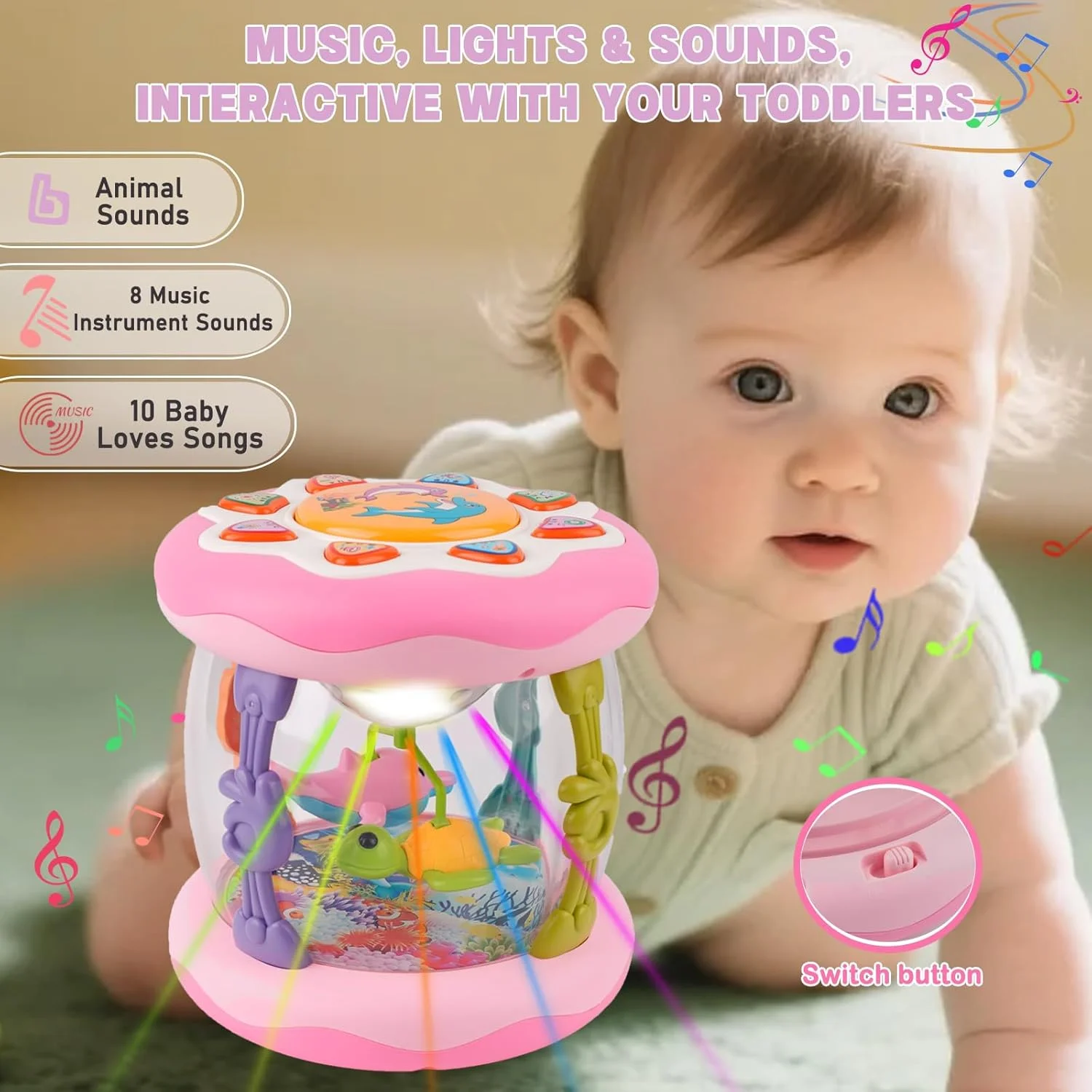 Interactive Music Light Roller 360° Rotating Lights Promote Baby Learn to Walk Grasping and Crawling Toy - Image 3