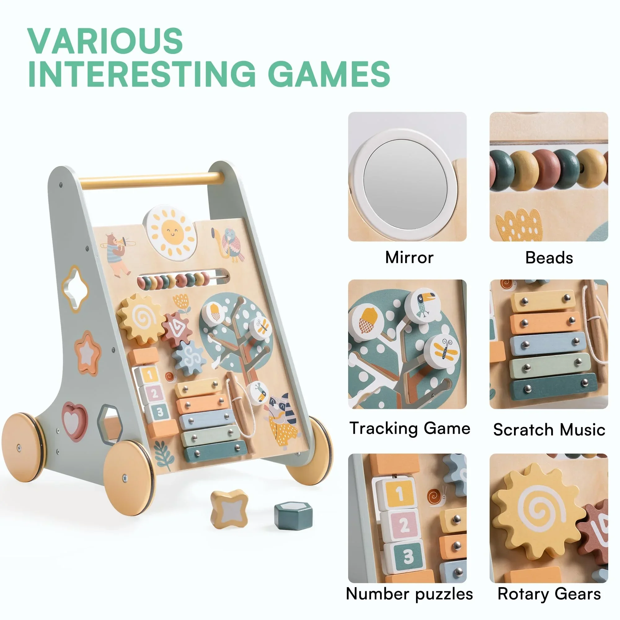 Robotime Robud Wooden Baby Walker with Wheels Montessori Push Toys for Babies Learning to Walk Baby Walkers Activity Center - Image 3