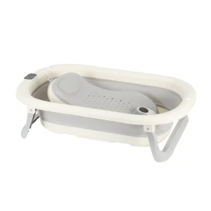 Foldable Baby Newborn Bath Bath Bath Laid & Built-in Thermometer, Comfortable for Baby 0-3 Years, Grey/Pink/Khaki/Green