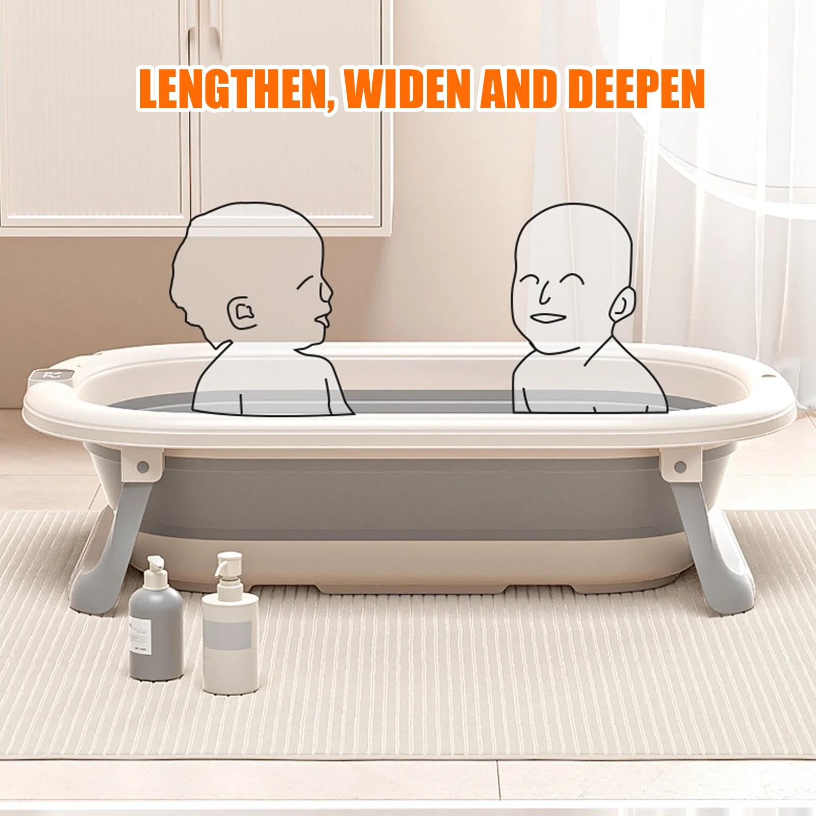 Foldable Baby Newborn Bath Bath Bath Laid & Built-in Thermometer, Comfortable for Baby 0-3 Years, Grey/Pink/Khaki/Green - Image 6