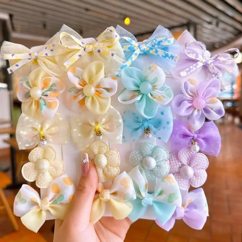 10Pcs/Set Cute Bows Baby Hairclips Lace Flower Children Girls Hairpins Hairdresses Baby BB Clip Gifts - Image 2