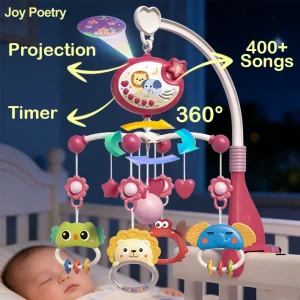 360° Musical Baby Crib Mobile Rotating Night Light Projection Bed Bell Toy Four Speed Timming Hanging Infant Newborn Bedside Gif